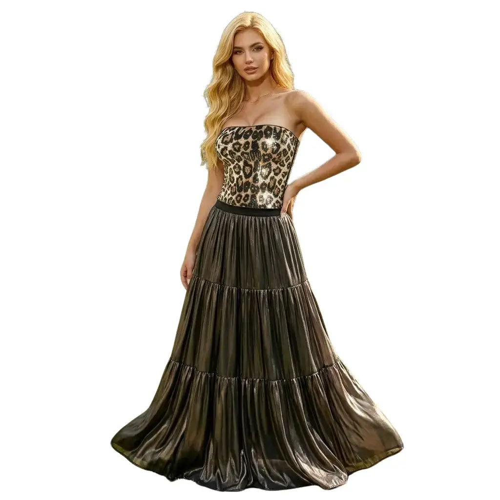Women's Sparkly Animal Print Sequin Tube Top - Metallic Fabric, Strapless Bodice, Flattering Fit, Size Medium, Blouse