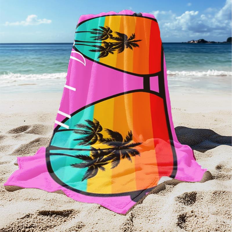 Personalized Retro Sunglasses Beach Towel, Custom Name Summer Palm Tree Pool Towel for Girls