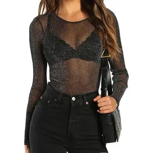 Women's Intimissimi Sheer Top mesh long sleeve top 2026 Y2K All-season sheer top Casual Long-sleeved Base Layer, Nightout see-through SpringStatements
