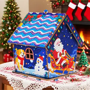 DIY Wooden Gingerbread House Puzzle: 3D Diamond Painting Art Kit – Stress-Relieving Craft for Adults & Parent-Child Interaction Activity, Tabletop Ornament, Creative Holiday Gift, Fine Diamond Art Set