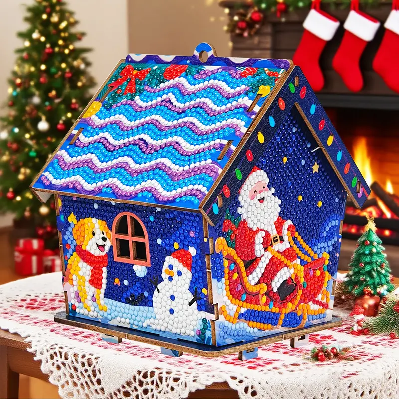 3D Wooden Puzzle - DIY Gingerbread Christmas Decor Diamond Art Kit, Stress-Relieving Craft Toy for Parent-Child Interaction, Christmas Home Desktop Decor