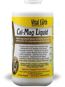 Vital Earth Minerals Cal-Mag Liquid - Multi-Ingredient Bone Building Formula with Fulvic for Unsurpassed Absorption Natural Tropical Fruit Flavor 32 fl oz