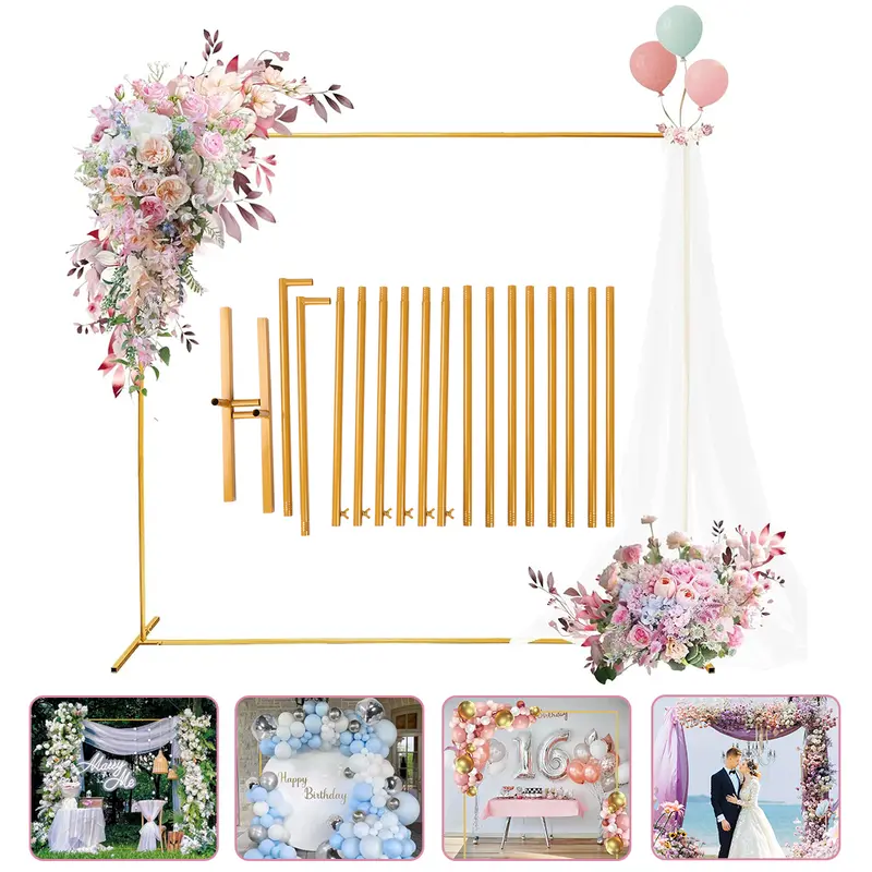6.6FTx6.6FT Stable Metallic Gold Square Metal Wedding Arch Stand - Screw-Assembled Solid Frame, Floral Ornaments Flower Bouquet Holder, Graduation Theme Backdrop for Baby Shower Indoor/Outdoor (Home & Festive Party Supplies)