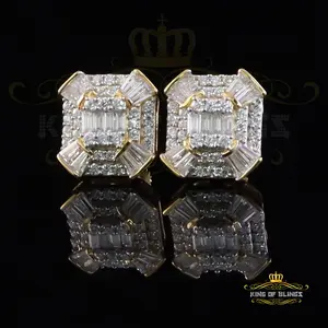 King  of Bling's 925 Yellow Silver 1.25ct VVS 'D' Moissanite Rectangle Stud Earring Men's/Womens