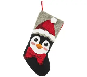 Glitzhome 20.5"L Penguin Hooked Christmas Stocking