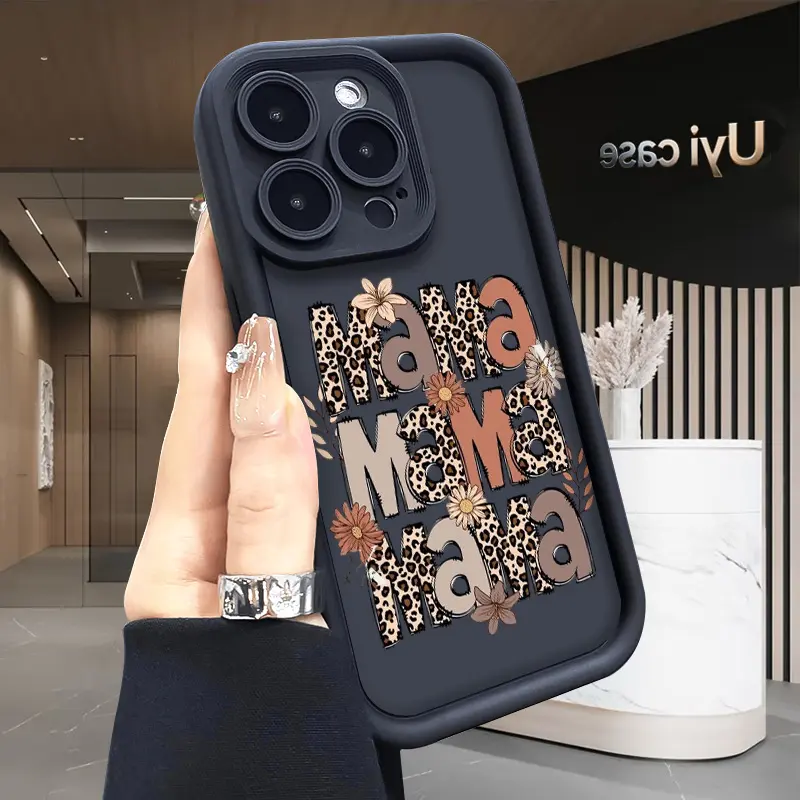 Vintage Floral Leopard Mama Quote Silicone Smartphone Case, Shockproof Drop-Protection Casing for iPhone 11-17, 16e, X, XS Pro Max Plus, Handheld Cellphone Devices, Anti-Scratch Holiday Mother's Day Gift, Accessories