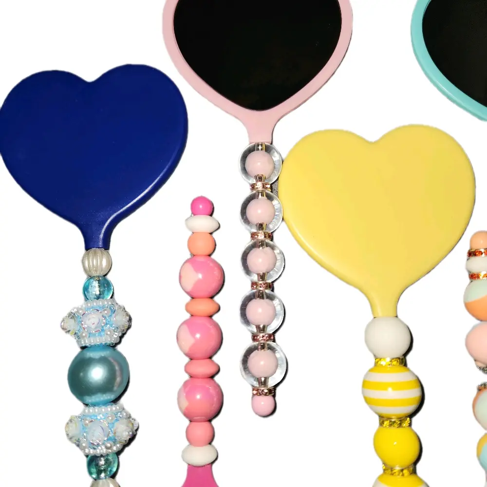 Heart Shaped Beadable Mirror with Customizable Beads in many Colors for Personalized and fun use