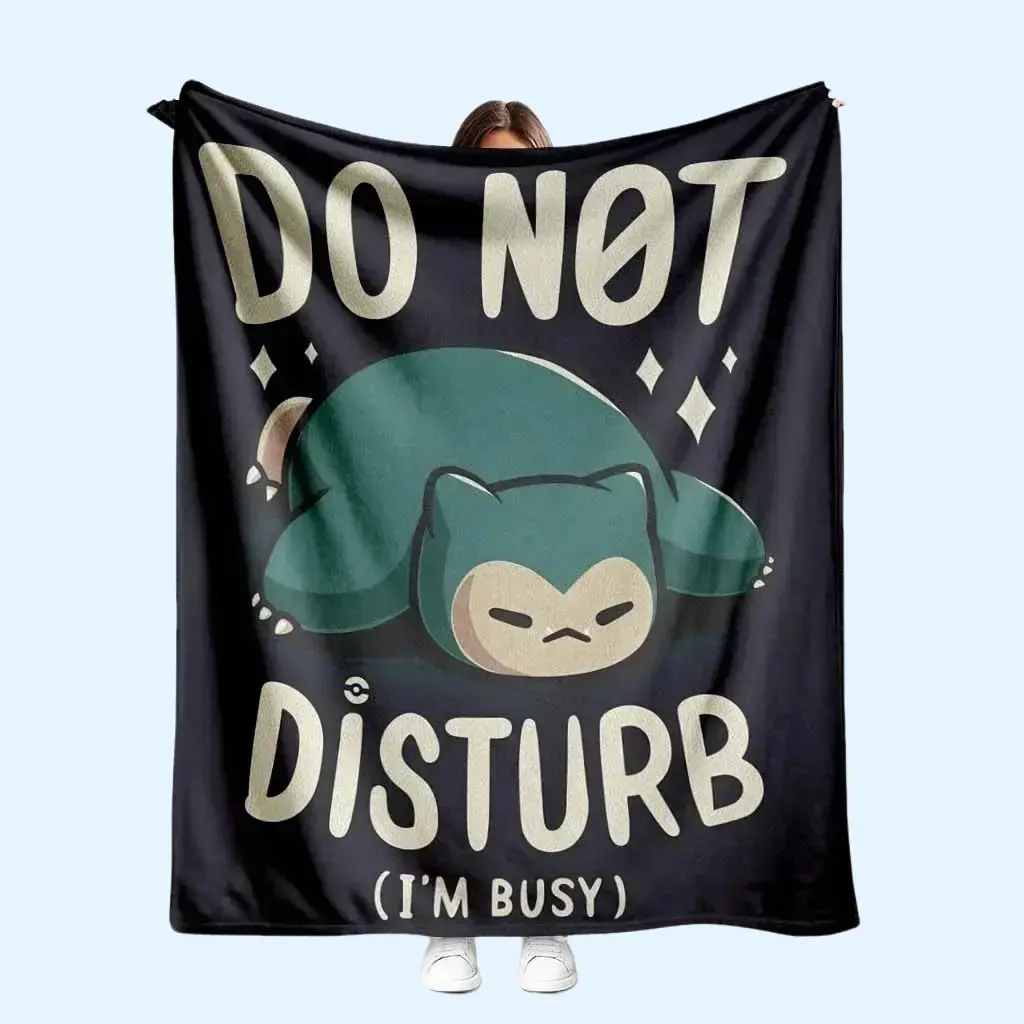 Do Not Disturb Lazy Green Creature Flannel Blanket Cartoon Graphic Cozy Soft Warm Lightweight Throw for Bedroom Living Room Office Sofa Reading Corner Gift