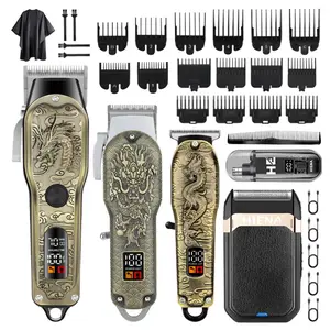 Retro dragon modeling men's professional wireless hair clipper & carving push and cut, beard trimmer set, five-piece suit, metal body haircut and grooming set, with long battery life, suitable for family and barber shop use, USB Rechargeable Clipper