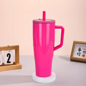 40oz Tumbler with Handle and Straw | Leakproof | Flexible SoftSip Straw | Made of Stainless Steel | Cup Holder Friendly Lid Drinkware