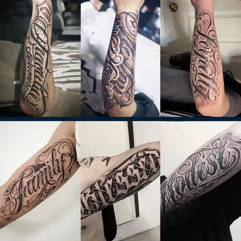 6 Herbal Pigment Temporary Tattoos - Vegan Non-Toxic, Hypoallergenic, Allergy-Friendly Body Art with English Calligraphy, Plant Extracts, 7-15 Day Long-Lasting, Waterproof, Durable, Natural-Looking for Pain-Sensitive Individuals, All Skin Types