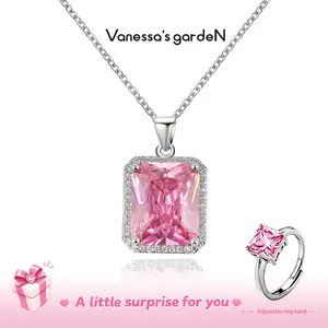 Vanessa’s Garden 18K White Gold Plated Sugar Cube Necklace | Pink Halo Collection 1.0 | Luxury Gift for Her