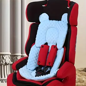 Reversible Thick Breathable Children and Car Seat Cushion, Form-Fitting, Soft Polyester Fabric, with Cute Bear Ear Design, Red and Blue, for High Chairs, Travel, and Ages 0-3