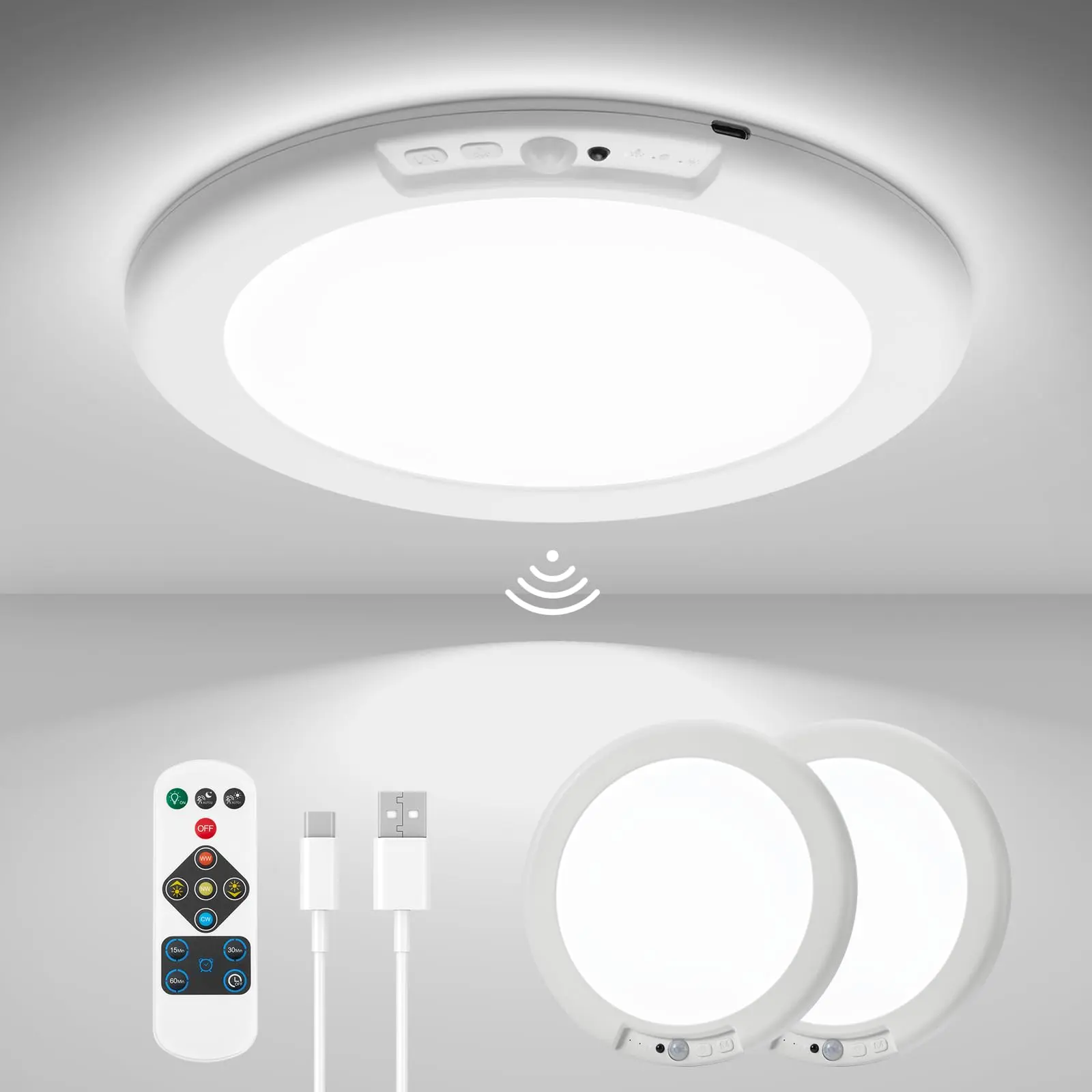 Wireless Closet Lights Motion Sensor Rechargeable Ceiling Light Indoor | Battery Operated Led Night Lights for Bedroom with Remote, Living Room Bathroom Home & Kitchen Decor Lighting