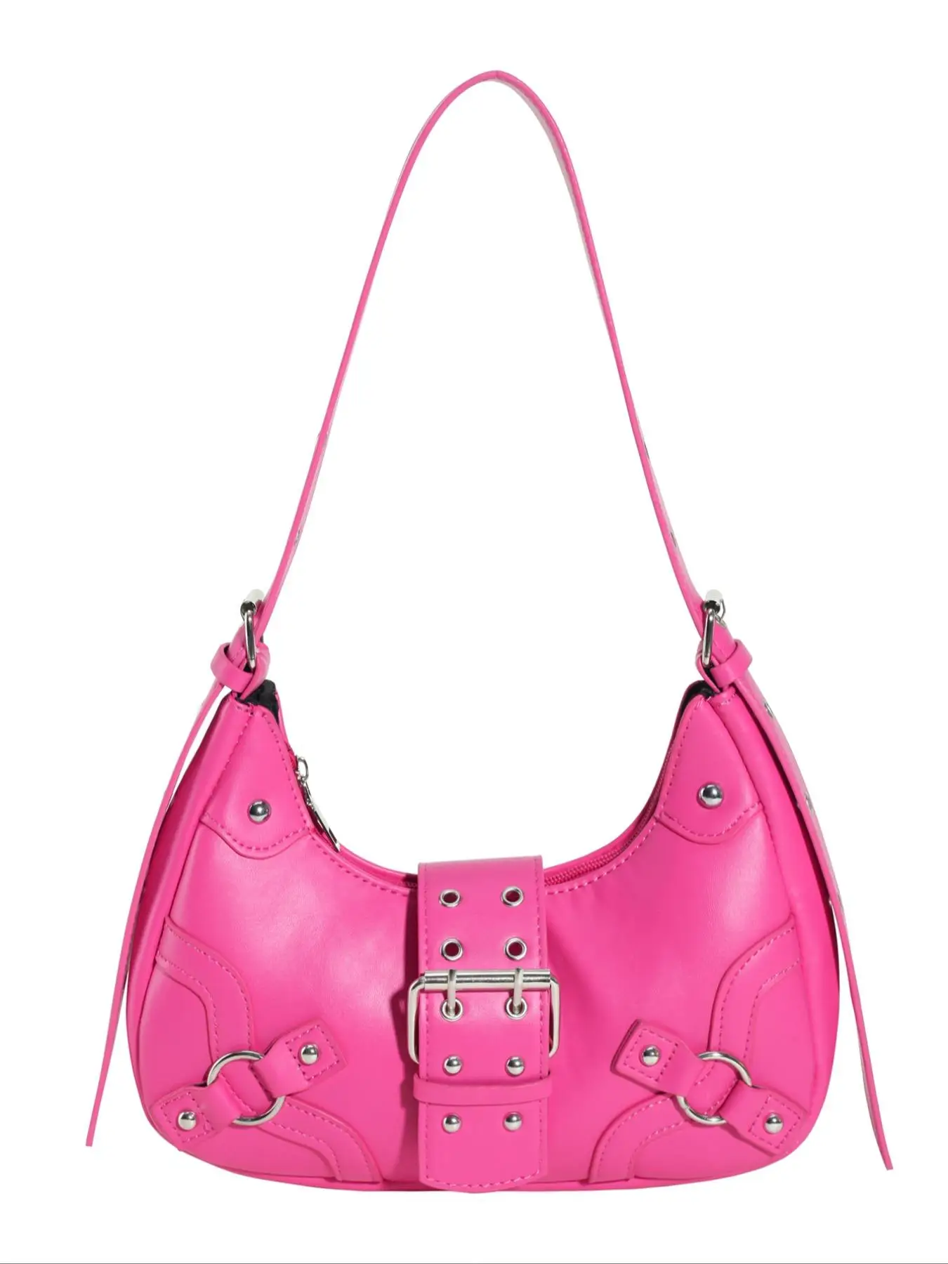 Women's Summer Fashion Punk Rock Style Crescent Shaped Embossed Shoulder Bag for Daily Outfit, Y2k Style Novelty Hobo Shoulder Bag, Fashionable Undera