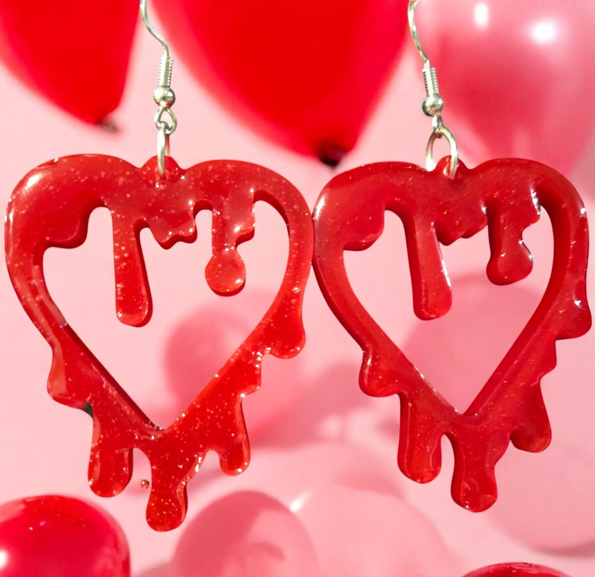 Nati Loves Creations My Heart Bleeds for Me Handmade Resin Earrings - Unique Design, Handmade Craftsmanship