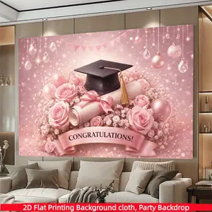 Pink graduation congratulatory polyester background banner, graduation party style, suitable for graduation celebrations, photography studio props, birthday parties, anniversaries, wall decorations, indoor/outdoor decorations