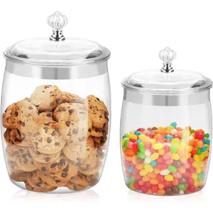 2 Pcs Candy Cookie Jar with Lids - 128 Oz & 74 Oz Plastic Clear Airtight Containers Large Kitchen Pantry Food Apothecary Storage Sealed Canisters for Coffee Cereal Pasta Flour Rice Snack