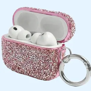 Suitable for AirPods Pro 3/2/1 Headphone Case, Hard Case with Keychain, Sparkling Rhinestone AirPods 1/2/3/4 (black/pink/silver)