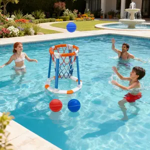 Floating Pool Basketball Hoop Set With 2 Balls And Pump, Fun Summer Water Toys For Kids, Poolside Games, Inflatable Swimming Pool Accessories, Perfect For Family And Friends Outdoor Activities