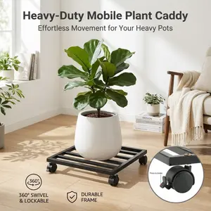 Heavy-Duty Rolling Plant Caddy with Lockable Wheels, Metal Plant Pot Mover with Smooth Casters, Sturdy Indoor/Outdoor Plant Stand for Large Pots