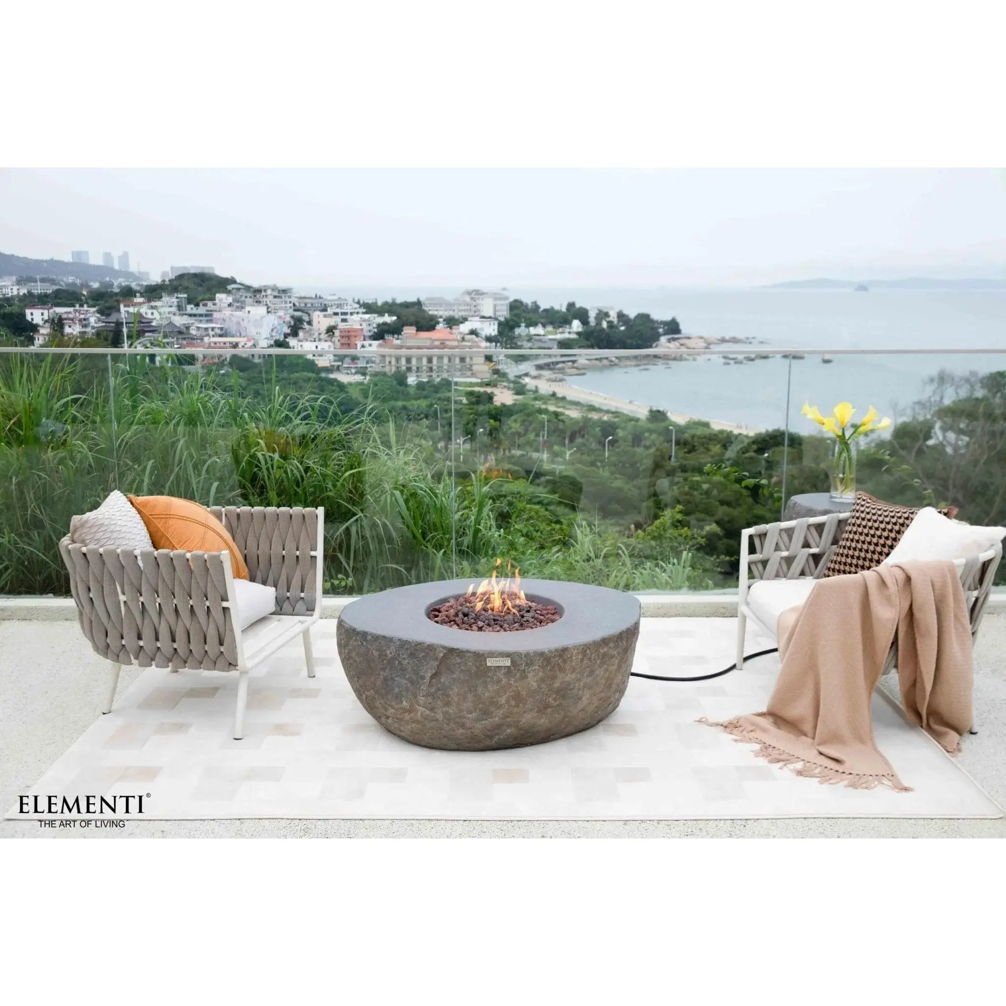 Boulder 43" Concrete Fire Table | Outdoor Fire Pit with Organic Design