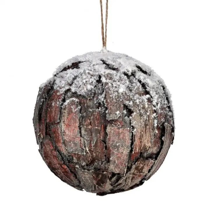 6" Snowy Bark Ball Ornament Set Of 6