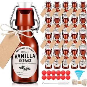 12 Sets Swing Top Amber Glass Bottles Homemade Vanilla Extract Bottles Jars for Christmas DIY Crafts (4 Oz)