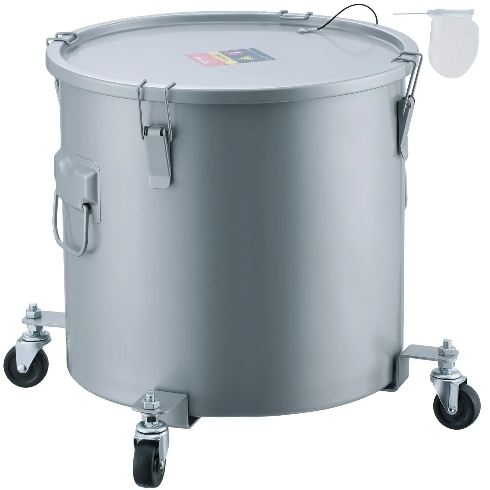 【summerfinds】VEVOR Fryer Grease Bucket, 16 Gal Oil Disposal Caddy with Caster Base, Carbon Steel Rust-Proof Coating, Oil Transport Container with Lid, Lock Clips, Filter Bag for Hot Cooking Oil Filtering, Gray Handy Hanging