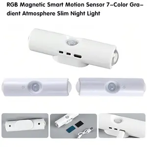 3Pcs Smart LED Wall Lamp with Motion Sensor 7 RGB Dynamic Ambient Night Light Remote Magnetic Stick on USB Rechargeable Cordless Projector Light for Home Decor Stairs Hallway Courtyard Doorway