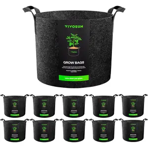 10-Pack 7 Gallon Grow Bags, Reinforced Planter Fabric Pots for Gardening Black