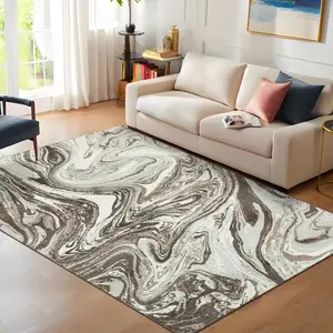 GARVEE 8x10 Living Room Rug Modern Abstract Distressed Carpet Washable Area Rug With Non-Slip Backing Ultra-Thin Stain Resistant Throw Carpet For Bedroom Dining Room Office Playroom,Taupe