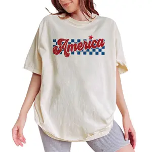 4th of July America Shirt, Four of July Graphic Tee Women, Patriotic Unhinged Shirt, Checkered America Shirt, Independence Day T-shirt, Comfy Oversized Graphic Tee, Gift For America Lover, Tops For Women, Womenswear Cotton Fabric Comfort Chic Style
