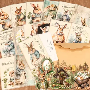 16caras+40stickers+4envelopes Farm Shabby Rabbits Double-sided Collectible Decorative Art Cards, for Journaling, Craft Enthusiasts, Easter Greetingcard, Scrapbooking Supplies, Stationery Collectors