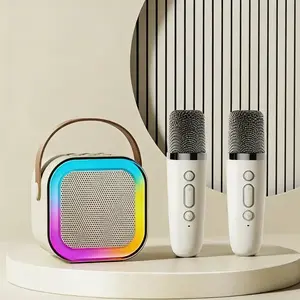 Portable Bluetooth Karaoke Machine with 2 Dual Wireless Microphones LED Nightlight Subwoofer IPX4 Waterproof Natural Sound Compact Design for Halloween Birthday Gifts Great Song Audio RAMADAN Decoration USB Speaker White
