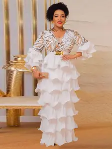 Amay Dresses For Women Luxury Dashiki Sequin Maxy Robes Plus Size Ruffle Long Dress Wedding Party Birthday Evening Clothing