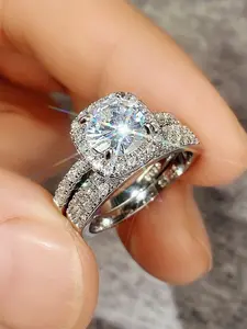 2 Pcs/Set Fashion Cubic Zirconia Engagement Ring Set For Women Fashion Engagement Rings For Wedding Party Jewelry Valentine's Day Gift