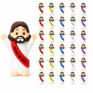 Miniature Jesus Loves You Statues 1.4" Tiny Pocket Christian Dolls in 5 Mixed Colors, Perfect Religious Gift for Friends, Coworkers, Fun Hiding Games, Church Events, and Uplifting Home Office Desk Decorations.