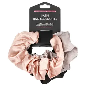 Giovanni Satin Hair Scrunches, Extra Large, Blush, Gray and Black,  3 Counts