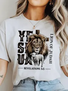 Jesus Lion Of Judah Revelation 55 Summer Faith T-Shirt, 180G Cotton Short Sleeve for Easter And Pentecost, American Processing