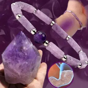 Amethyst Slimming Bracelet - Natural Stone Energy Beads for Weight Loss and Healing - Waterproof Yoga Bracelet for Women w2e blue cross bea bracelet wave earth bracelet turquoise texture rose  quartz  bracelet