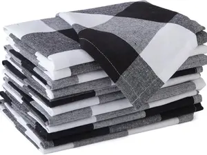 Cotton Kitchen Towel Set – Pack of 12 Black & White Buffalo Plaid Dish Towels | Large 20 x 30 Inch, Ultra-Absorbent & Lint-Free for Drying, Cleaning, and Bulk Kitchen Use