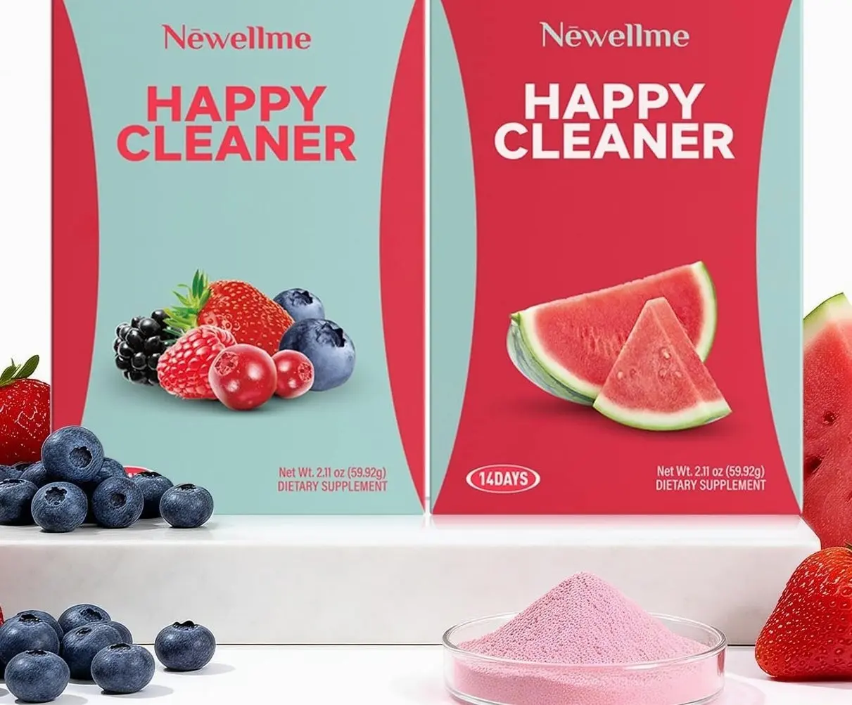NEWELLME Happy Cleaner Superfood Powder | Digestive & Gut Health, Prebiotics & Probiotics for Women & Men, Support for Bloating & Regularity, Vegan Sugar-Free, Watermelon & Berry Flavors, 28 Sachets