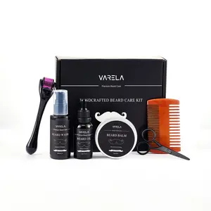 VARELA Handcrafted Beard Care Kit | Beard Oil | Beard Balm | Beard Wash | Beard Massager | Sandalwood Comb | Stainless Steel Scissors | Travel Bag Organic Fragrance Free Hair Care Blend Grape Jojoba Moisturize Nourishing Shea