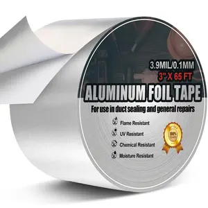 Foil Tape, 3 inch x 65  (3.9 mil), Insulation Adhesive Metal High Temperature Heavy Duty HVAC Tape,  for Ductwork, Dryer Vent, HVAC