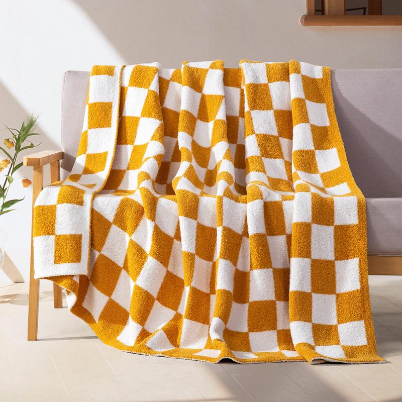 Elegant Comfort Ultra-Soft Checkered Knitted Throw Blanket, 50" x 70" – Lightweight, Breathable, All-Season Feather-Knit Design, Perfect Holiday Gift