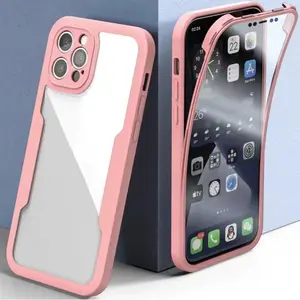 Solid Color Phone Case with Build-in Screen Protector, Full Body Shockproof Protection Phone Protective Cover, Phone Accessory Compatible with iPhone 15 14 13 12 11 Pro Max 14 Plus Smartphone Casing