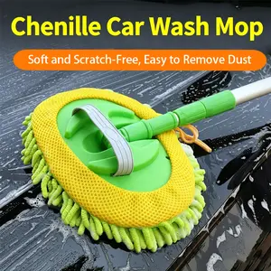 Car Wash Brush Mop with Long Handle 2 in 1 Chenille Microfiber Sponge Duster Scratch Free Cleaning Tool for Cars Trucks SUVs RVs Boats
