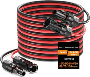 2x20 Feet Solar Panel Extension Cable, 10AWG Solar Cable, Solar Panel Cable with Female and Male Waterproof Connectors for RV, Photovoltaic Systems (20FT Red + 20FT Black)
