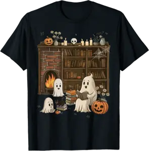 Vintage Ghost Reading Book Lovers Library Halloween Costume T-Shirt - Alyxwheat Shop 79B0FNMW24F6